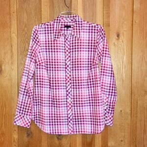 Talbots Long Sleeve Button Down Tunic Shirt, XS, Pink White & Purple Plaid
